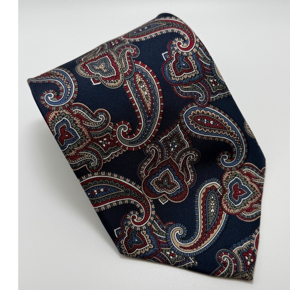Carlos Tomasini Paisley Tie Tall Man Navy Silk Classic Traditional Dapper Preppy